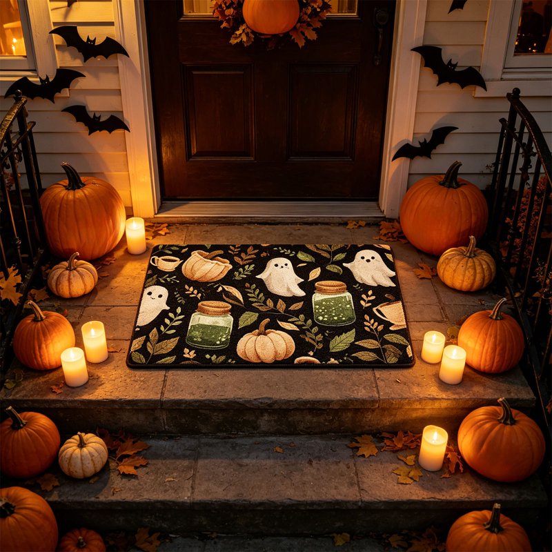 Halloween Door Mat Ghost Pumpkin Welcome Mat Indoor Front Door Decor Faux Cashmere Variation 53