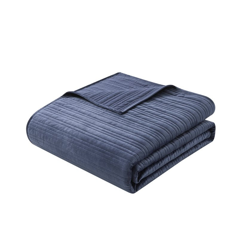 Mainstays Full/Queen Velvet Stripe Quilt - Dark Blue, Soft Microfiber Bedding