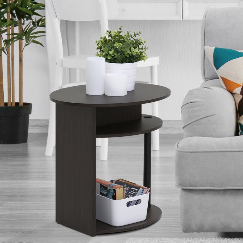 Oval End Table with Storage Shelf - Walnut Finish