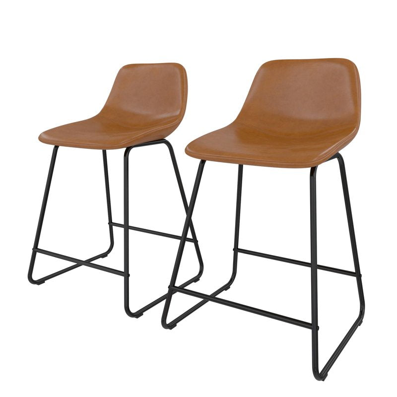 Counter Height Stool - 2 Pack Camel Faux Leather Scoop Seat