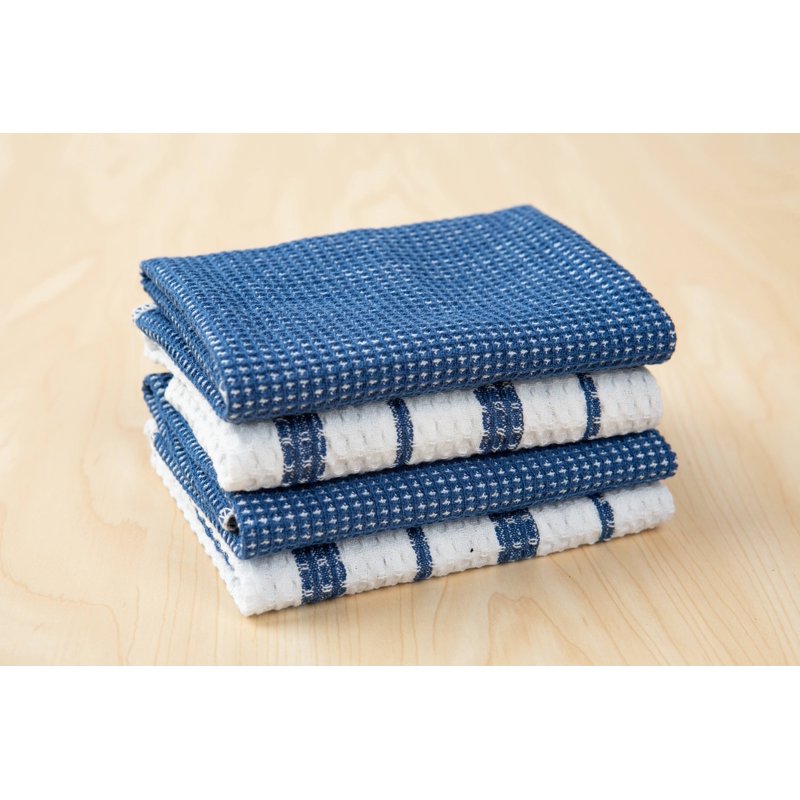 Cotton Waffle Dishcloth Set - Blue & White Striped, 4 Pack