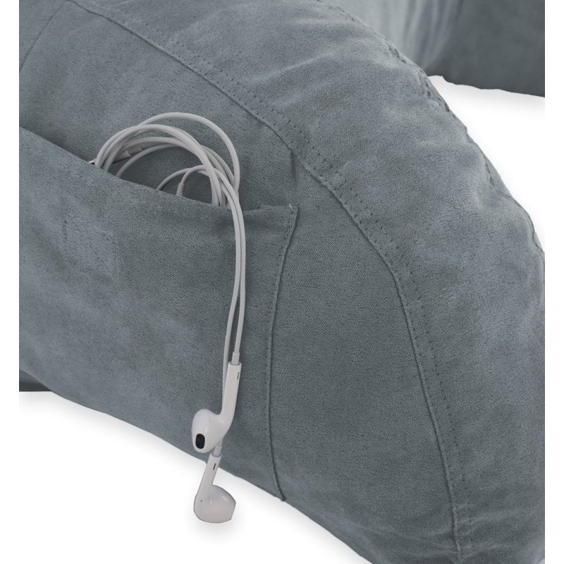 26 x 18 x 18 Inch Microsuede Bed Rest Pillow with Arms - Light Gray