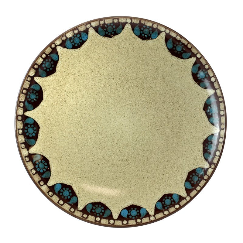 16-Piece Round Stoneware Dinnerware Set - Tan & Blue