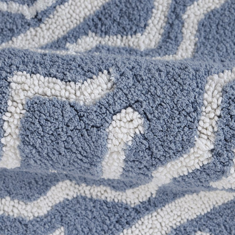 2' x 5' Bath Runner Rug - Blue Silver & White Oushak Style Cotton Mat