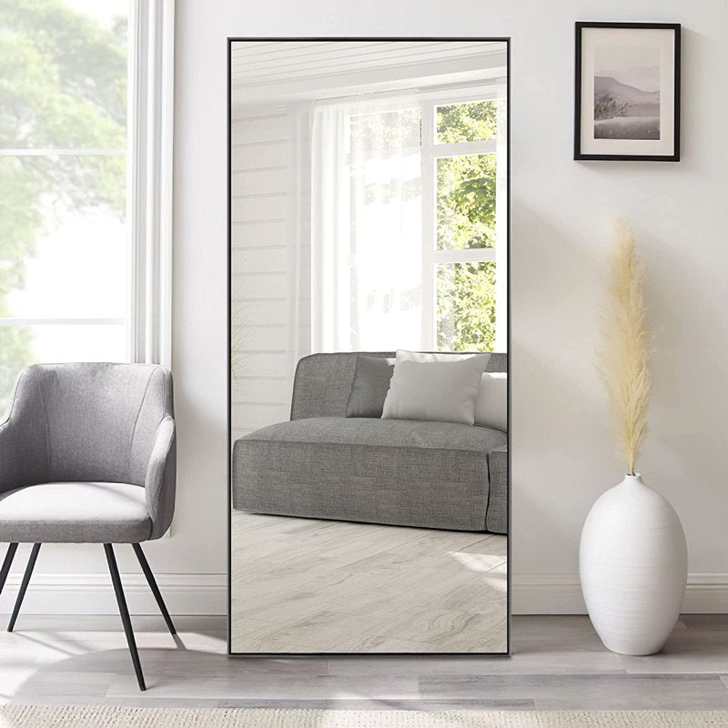 Large 47x22 Inch Wall Mirror - Black Aluminum Frame, Shatterproof & Wall-Mounted