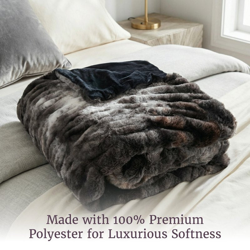 Faux Fur Throw Blanket 60x80 Black - Plush Cozy Sofa & Bed Accessory