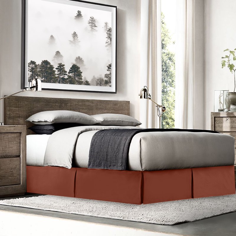 Twin XL Rust Orange Pleated Tailored Bed Skirt - Clara Clark Variation