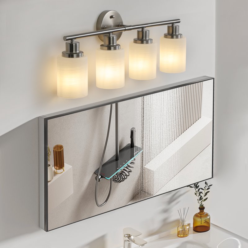 24-Inch Modern Brushed Nickel Vanity Wall Sconce with Frosted Glass Shades - 4-Light
