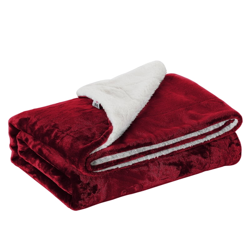 JML Sherpa Fleece Throw Blanket - Reversible Plush Couch Bed Cover, Grey, Red Variation
