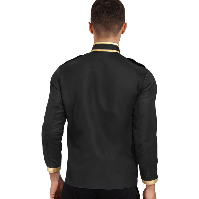 Men's Medieval Royal Prince Costume Coat - Victorian Gold Embroidered Black XXL