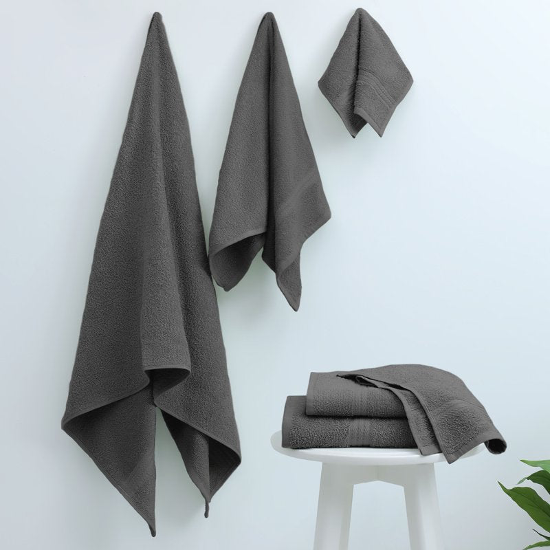 Cotton Towel Set - 6 Pieces Soft & Quick-Dry Towels, Charcoal - Easy Living