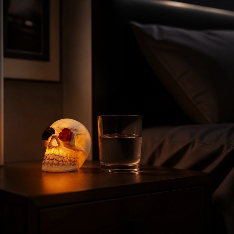 Skull Rose Lamp - Halloween Gothic Resin Table Light with Warm Candle Glow - Variation #359C