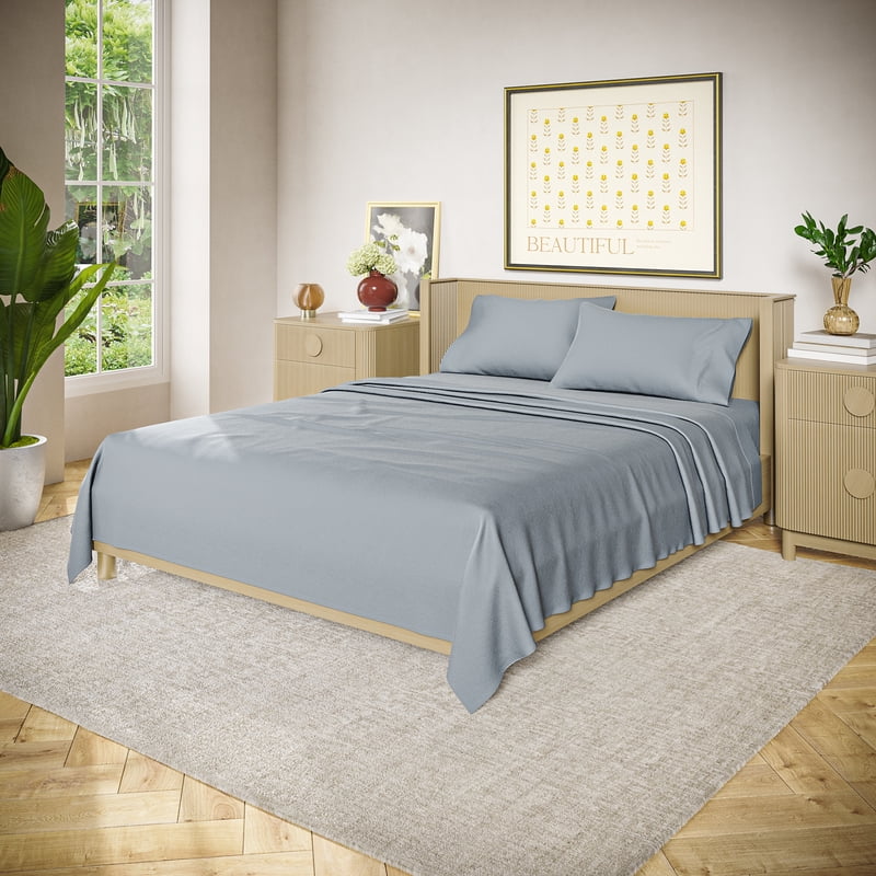 Beautiful Drew Barrymore Cotton Percale Bed Sheet Set Twin Cornflower Blue