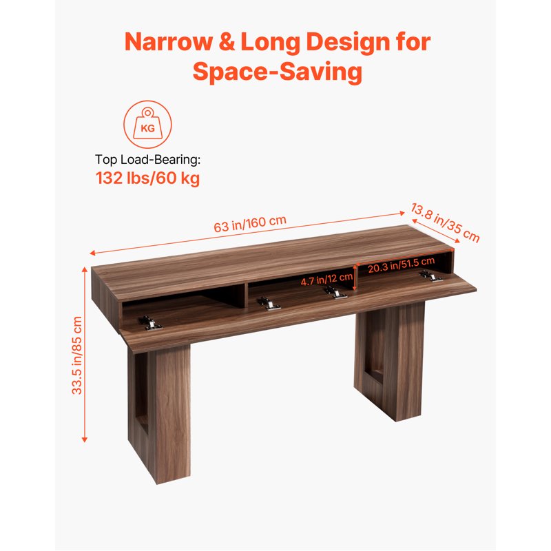 63-Inch Rustic Console Table - Entryway Desk for Living Room