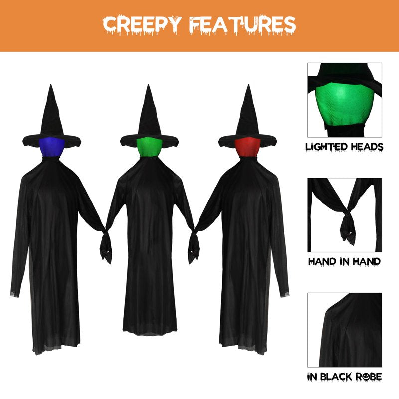5.2ft Halloween Witches Decoration with Lighted & Sound-Activated Heads - Spooky Outdoor Props