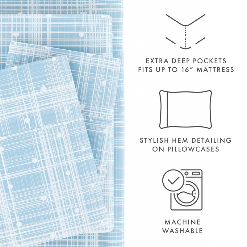 Queen Aqua Polka Dot Microfiber Bed Sheets Set - Patterned, Wrinkle-Resistant