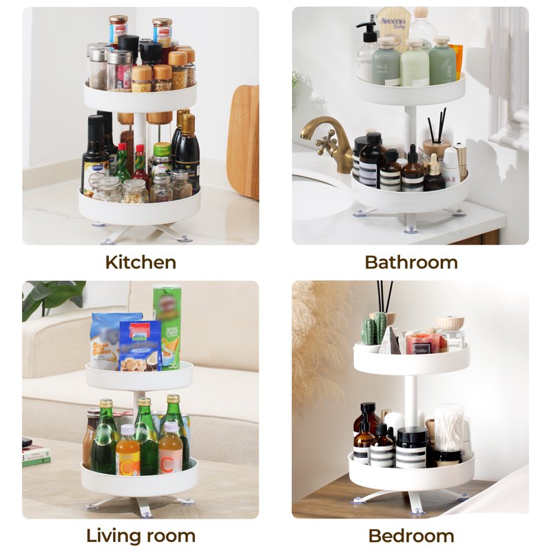 10-Inch 2 Tier Rotating Spice Rack - White Kitchen Organizer