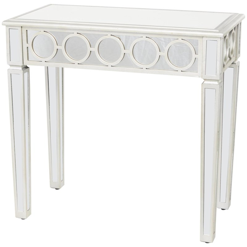 Geometric Silver Mirrored Console Table Set with Drawer - 2 Pieces