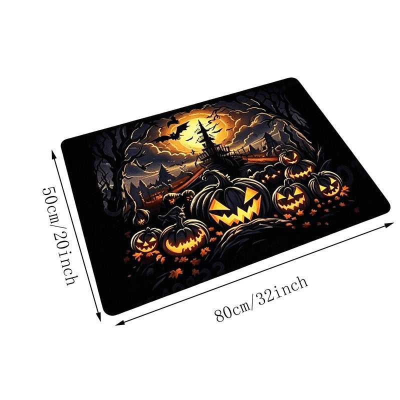 Halloween Theme Doormat - Creepy Night Scene Print, Non-Slip Absorbent Mat for Front Door - Variation D