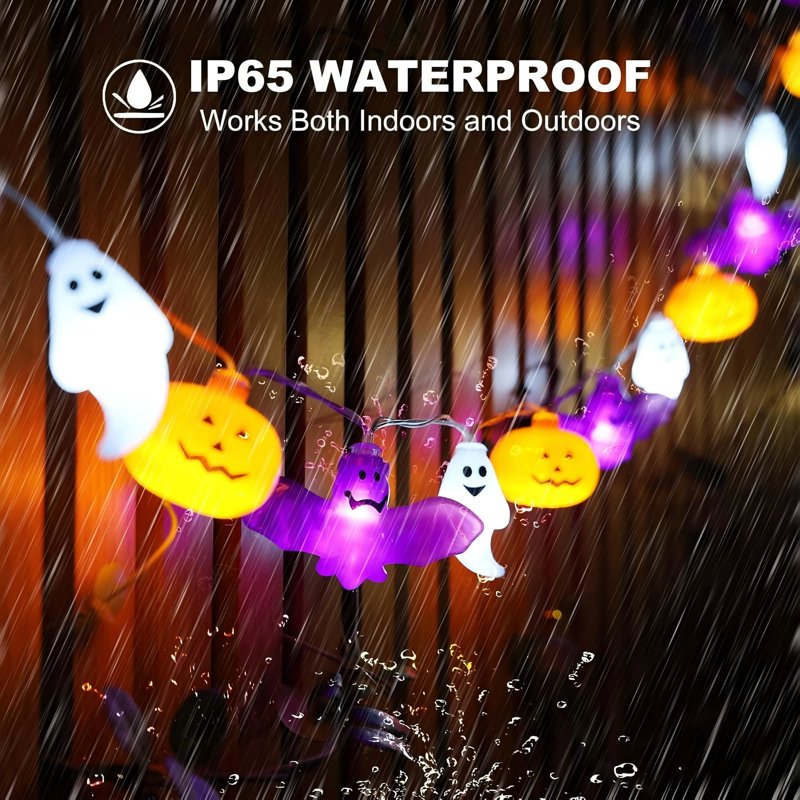 Halloween String Lights with Pumpkins & Bats - 10Ft 20 LED Battery-Operated 8 Modes, Timer, 2 Pack