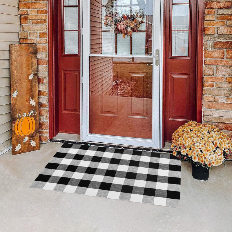 Black Buffalo Plaid Outdoor Welcome Door Mat - Fall & Halloween Decor