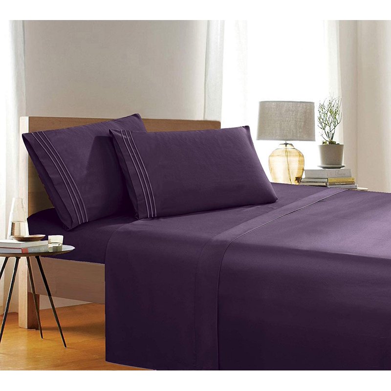 Split King Bed Sheets - 4 Piece Microfiber Set in Purple, 1500 Thread Count