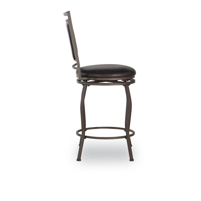Adjustable Metal Swivel Bar Stool Set of 3 - Brown Faux Leather