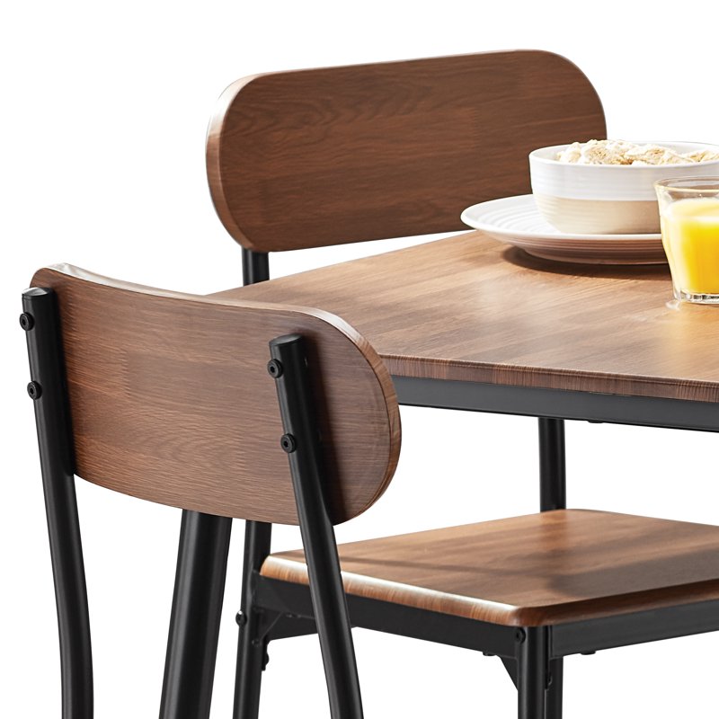 5-Piece Modern Wood & Metal Dining Set - Walnut Color