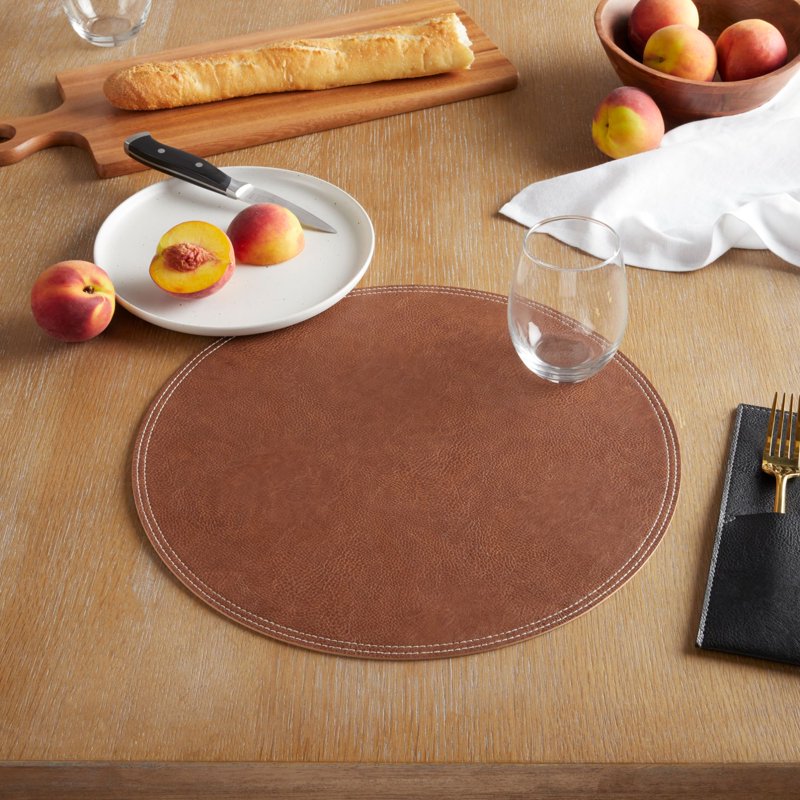 Faux Leather Round Placemat - 15" Brown, 2 Pack