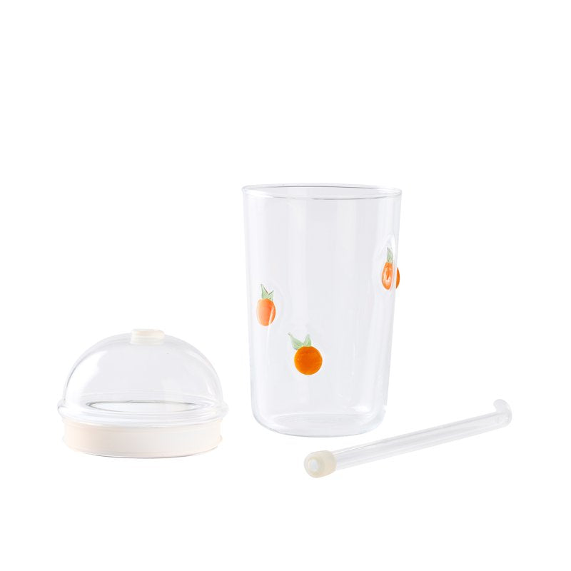 16 oz Glass Tumbler Sipper with Lid & Straw - Orange
