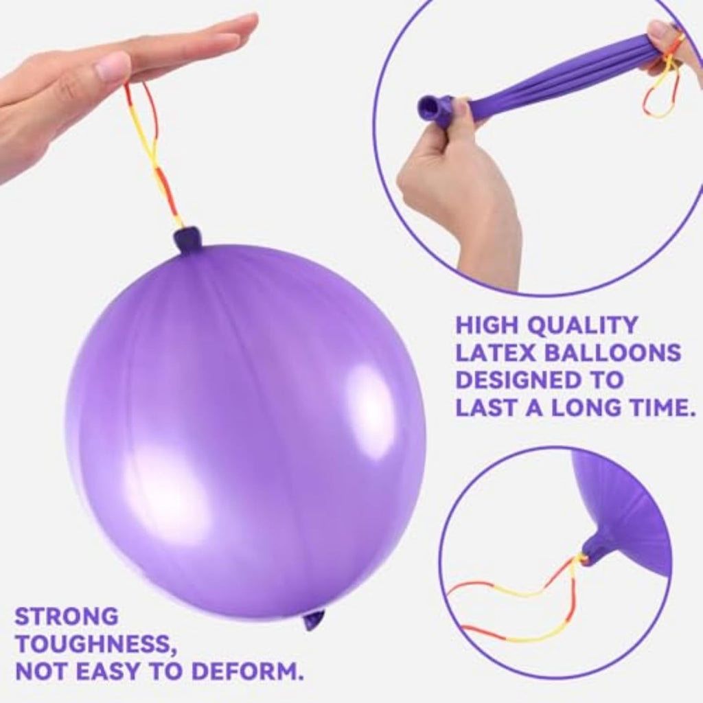 Punch Balloons - 26 Heavy-Duty Colorful Punching Balloons with Rubber Band Handle for Outdoor Games & Parties