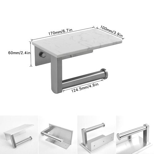 JOMANDAN 304 Wall Mounted Toilet Paper Holder, Toilet Paper Phone Holder Mobile Phone Storage Shelf for Modern Bathroom with Shelf-with Marble Panel (Brushed Nickel)