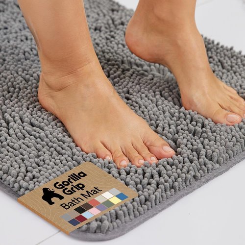 GORILLA GRIP Bath Rug Mat - Soft Absorbent Chenille | Quick-Dry Microfiber, 36x24, Grey