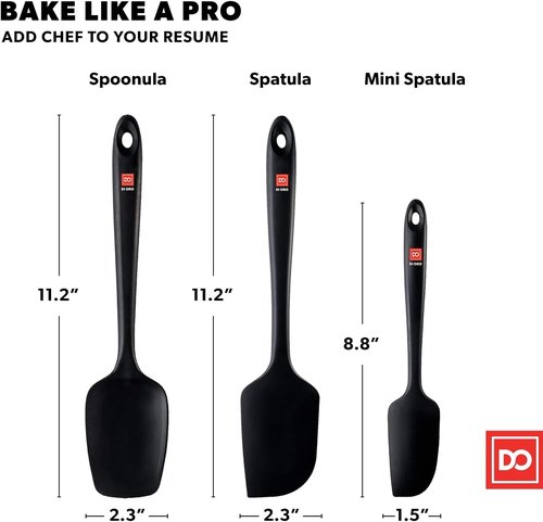DI ORO Silicone Spatula Set | Heat-Resistant 600°F Rubber Kitchen Spatulas - BPA Free & Dishwasher Safe (3pc, Black)
