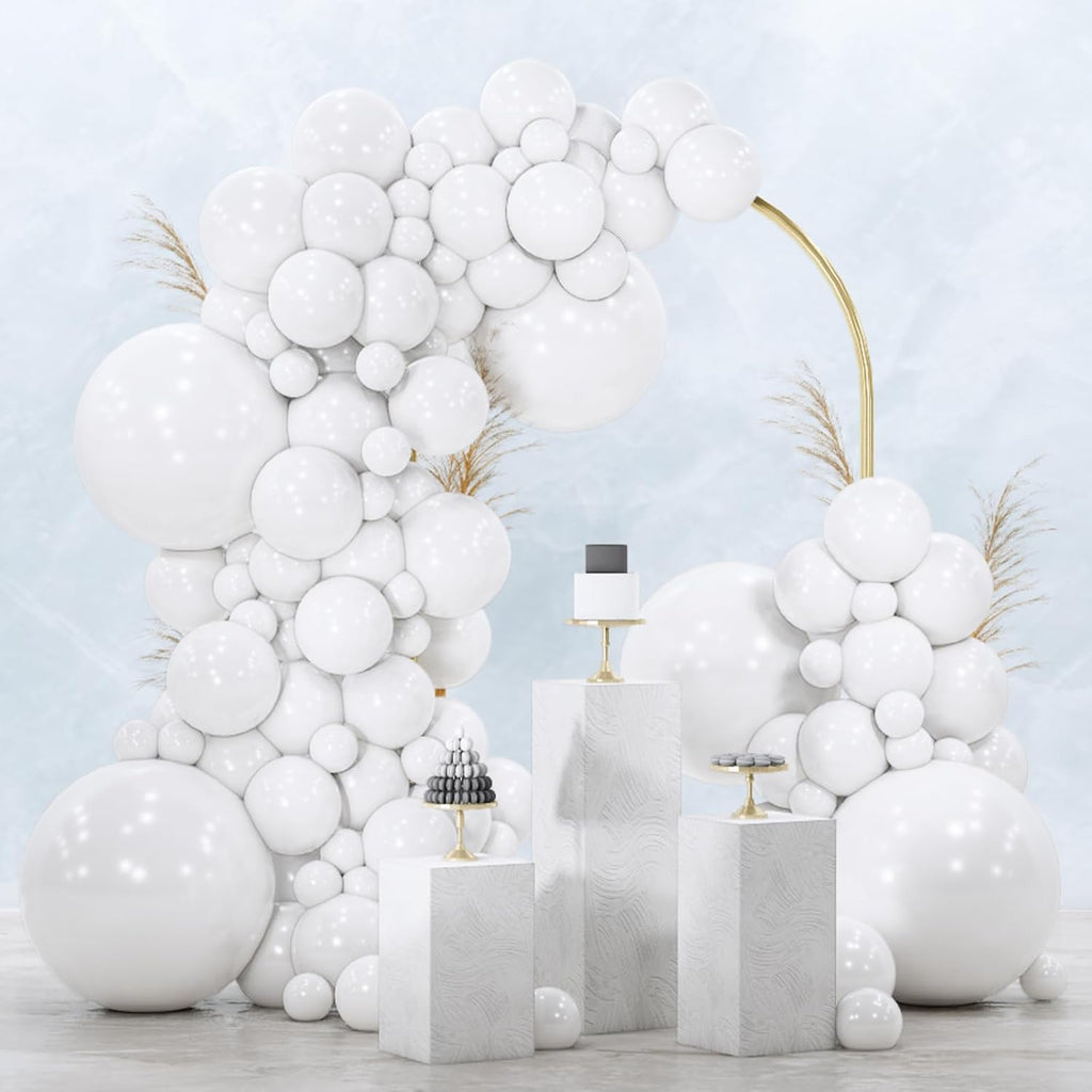 PartyWoo White Balloons - 100-Piece Matte Latex Balloon Arch Kit | 5-12 Inch Sizes for Weddings, Graduations & Parties