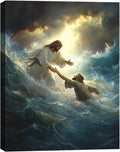 Jesus Wall Art by KFYMP - Inspiring Canvas Print of Jesus Rescuing Peter - 12x16 Inch Christian Decor