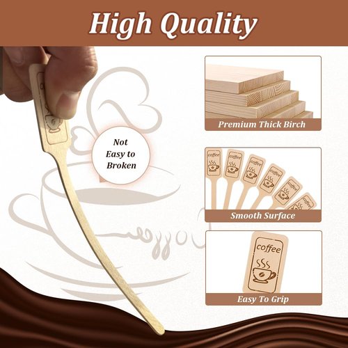 108Pcs 6.3 Inch Kayak Paddle Shaped Wooden Coffee Stirrers - Thick Birch Stir Sticks, Eco-Friendly Biodegradable Beverage Mixer for Coffee, Cocktails, Milk Tea & Hot/Cold Drinks