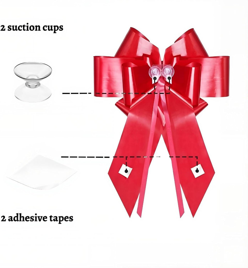 Skiennix 30 Inch Large Red Car Bow - Easy Assemble Gift Bow with Suction Cups & Adhesive Stickers for Weddings & Birthdays