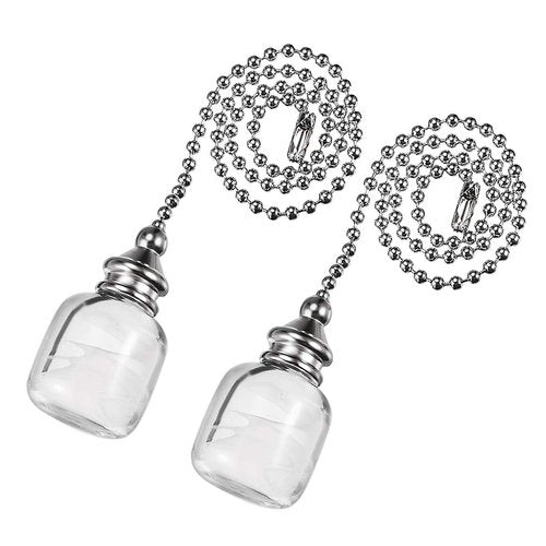 uxcell Clear Glass Cube Pendant 12 inch Brushed Nickel Pull Chain Extension Beaded Pulling Chain for Lighting Fans Pack of 2