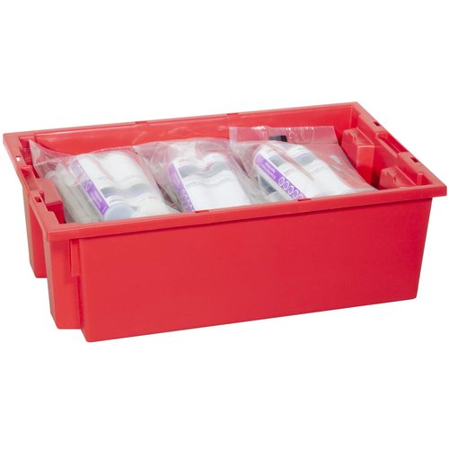 Akro-Mils 35180 Nest and Stack Plastic Storage Container and Distribution Tote, (18-Inch L x 11-Inch W x 6-Inch H), Red, (6-Pack)