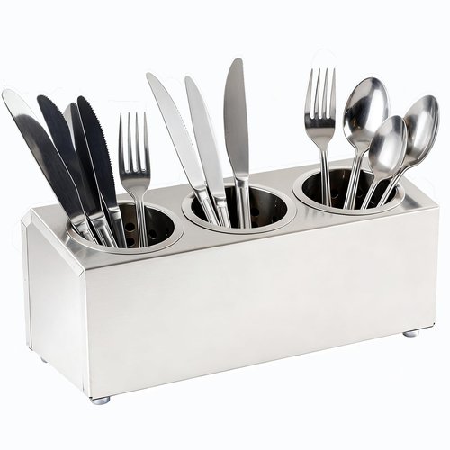 YinCukiEle 3 Compartments Commercial Utensil Holder, Stainless Steel Cylinder Flatware Silverware Utensil Holder Organizer Caddy, Silverware Organizer Countertop, 3 Perforated Cylinders