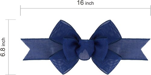 Meseey Navy Blue Wired Ribbon - Handmade Burlap Bows for Wreaths & Gift Wrapping | Set of 2