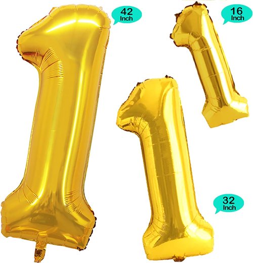 GOER Gold Foil Number Balloons - Huge 1st Birthday Party Decorations | 3 Pack (42", 32", 16")
