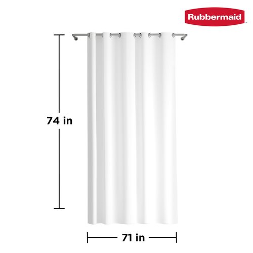 Rubbermaid White No Hook 3-in-1 Shower Curtain, Heavyweight Waterproof PEVA Instacurtain for Bathroom with Magnets and Charcoal Gray Built-in Rustproof Rings, 71” x 74”, White