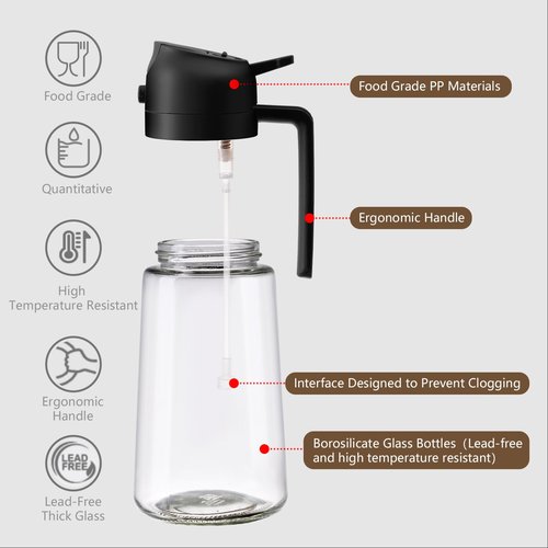 SWEET VIEW 2PCS Olive Oil Sprayer for Cooking, 470ml 2 In 1 Glass Oil Sprayr & Pour for Kitchen, Air Fryer, Cooking, Salad, BBQ (Black,Green)