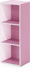 Furinno LUDER 3-Cube Bookshelf - Stylish Open Shelves for Living Room, Bedroom, Home Office | White/Pink, Easy Assembly