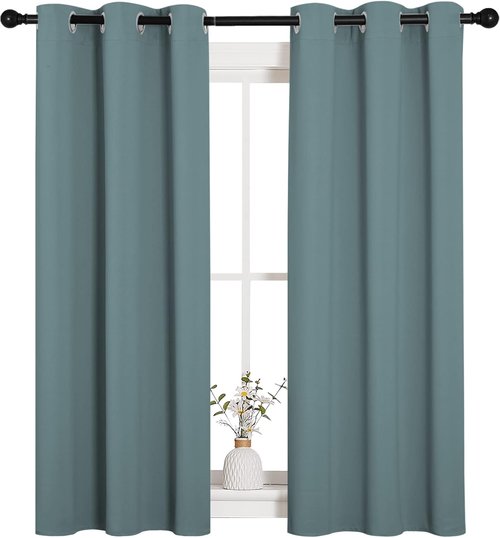 NICETOWN Blackout Curtains - Noise Reducing Thermal Insulated Drape Panels | Greyish Blue, 2 Panels, W34 x L54-Inch