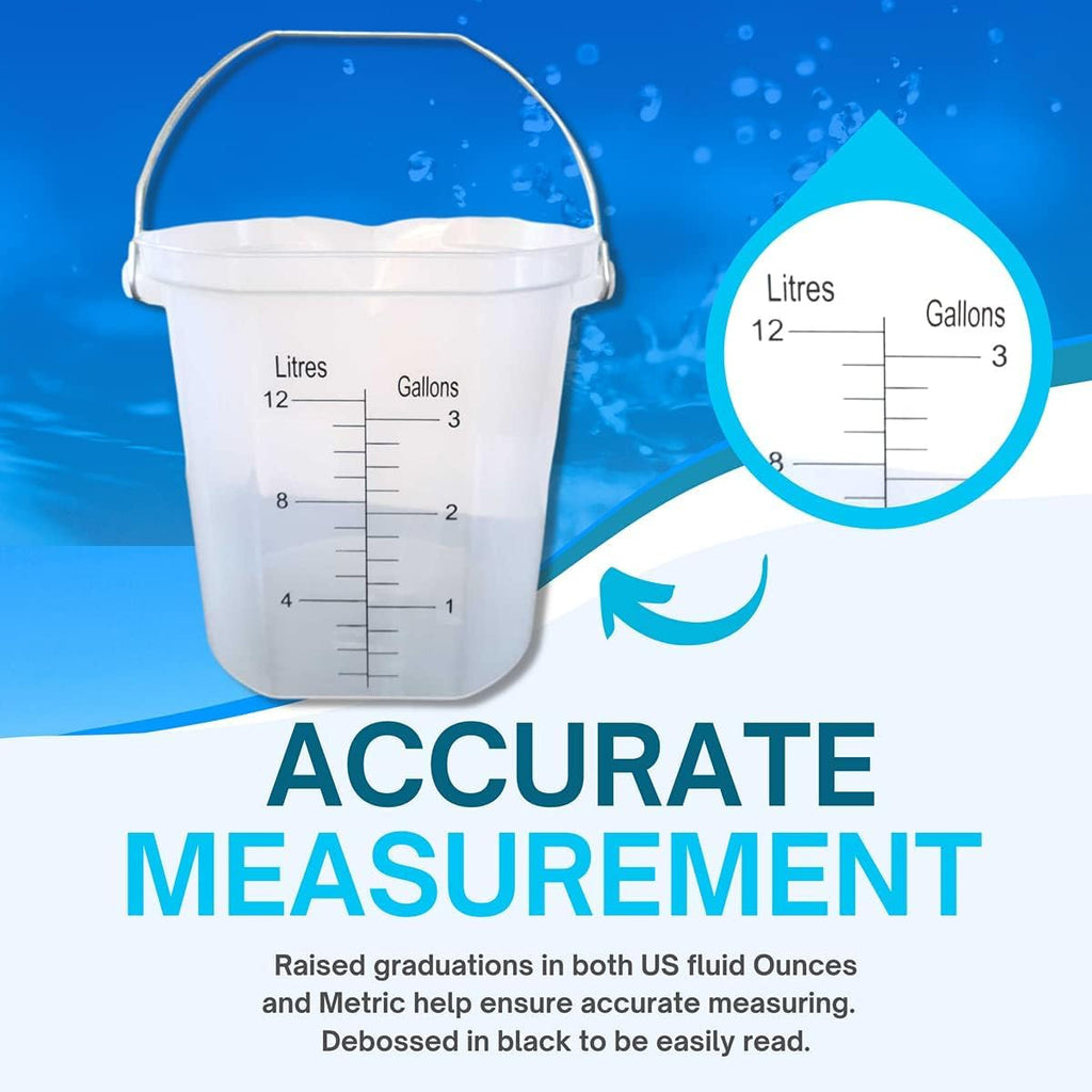 ACCUPOUR 3 Gallon Measuring Bucket with Handle - Multipurpose, Heat Resistant & Chemical Resistant, Measurements in Liters (L) and Gallons (gal) - Large Measuring Container (1 Pack)