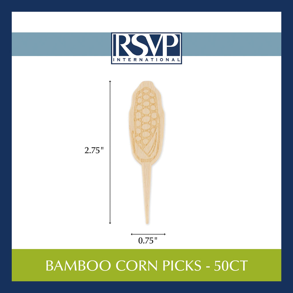 RSVP International Corn On the Cob Holders/Appetizer Picks Set Protect Hands from Heat & Mess, Disposable, 50-Count, Bamboo (Pack of 6)