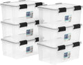 IRIS USA WeatherPro 19 Qt Storage Bins - BPA-Free Plastic with Tight Seal, Stackable & Nestable | Clear/Black, 6 Pack